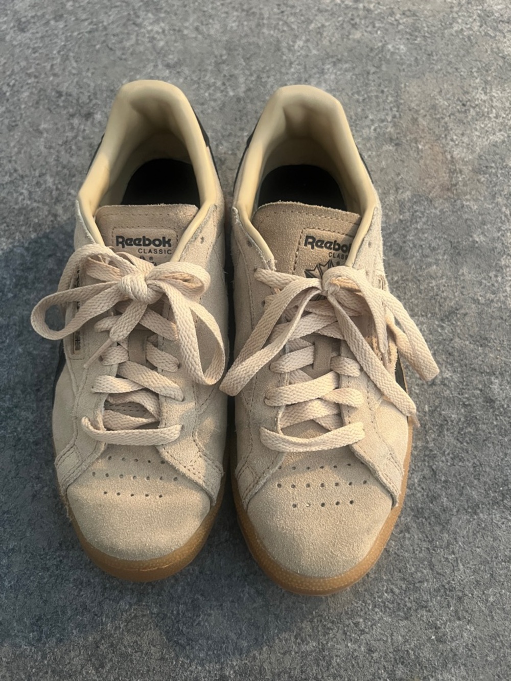 Reebok Beige Suede Low-Top Sneakers with Gum Sole